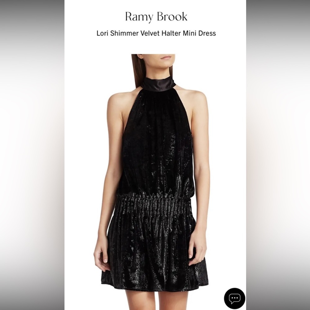 Ramy Brook Deep Black Metallic Velvet Ellin Mini Dress M $395